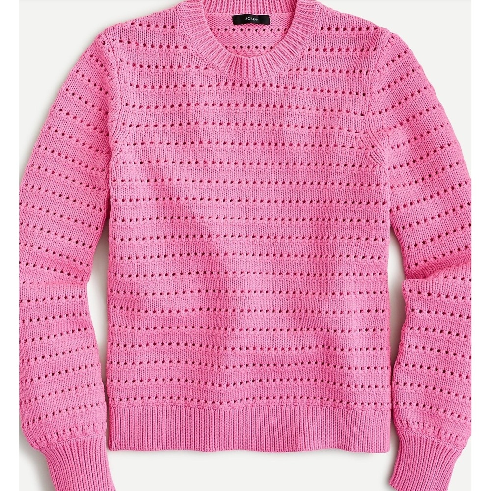 J. Crew Balloon Sleeve Pointelle Sweater Wild Petunia Pink Large